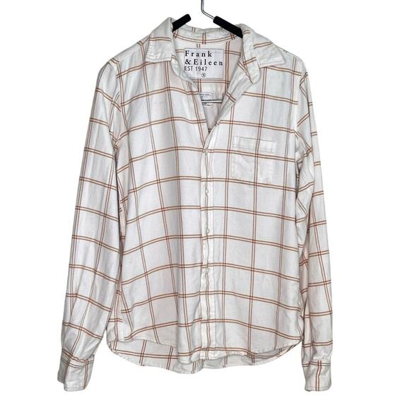 Frank & Eileen Barry Woven Long Sleeve Button Up Shirt Camel Windowpane Women S - Picture 3 of 8
